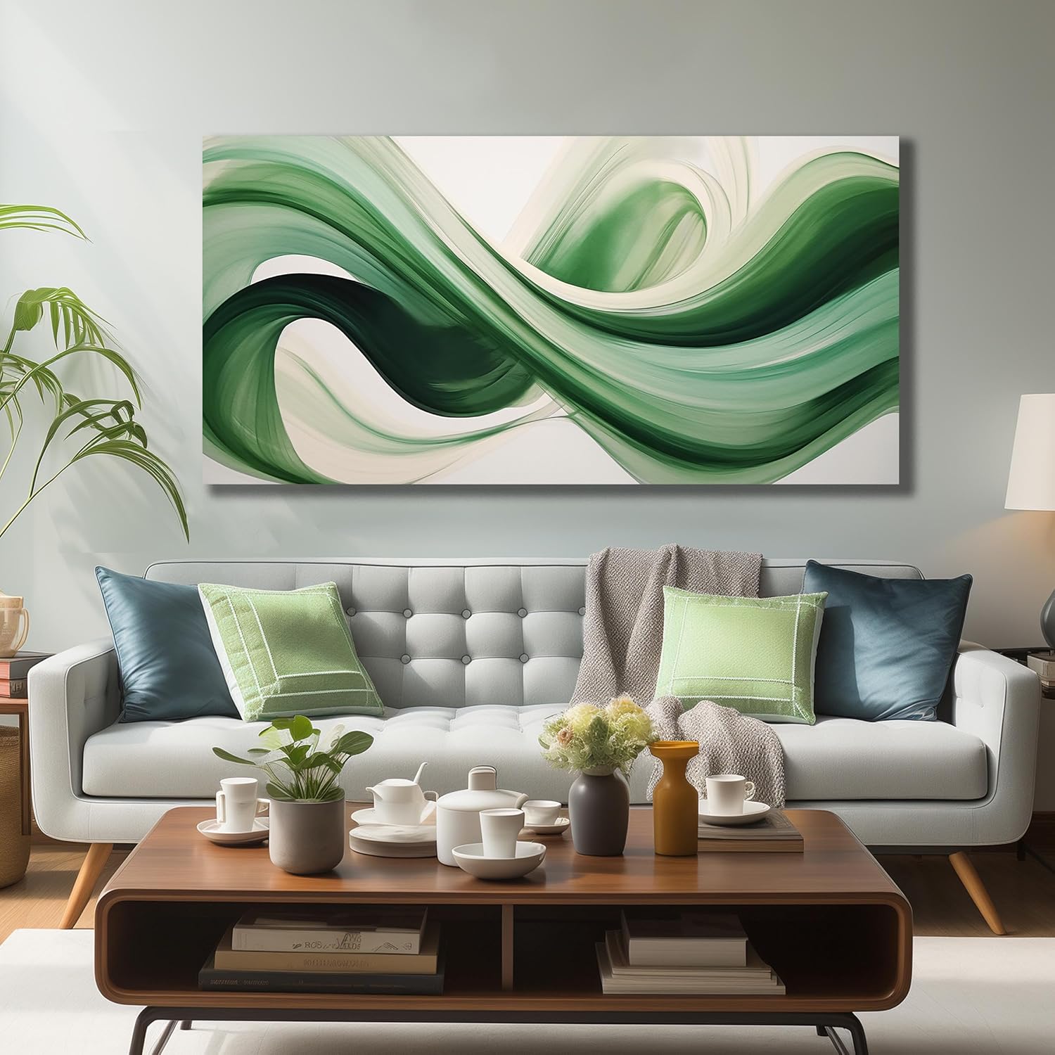 JuhaiArt Abstract Wall Decorations Large Green Canvas Wall Art White Artwork Art for Living Room Office Home Kitchen Modern Picture Poster 29'x 59'