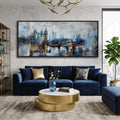 Large Wall Art for Bedroom Abstract City View Canvas Art Gray Blue Buildings Prints for Bedroom Wall Art Office Artwork Wall Decor for Living Room Decor 31x70 inches Black Framed