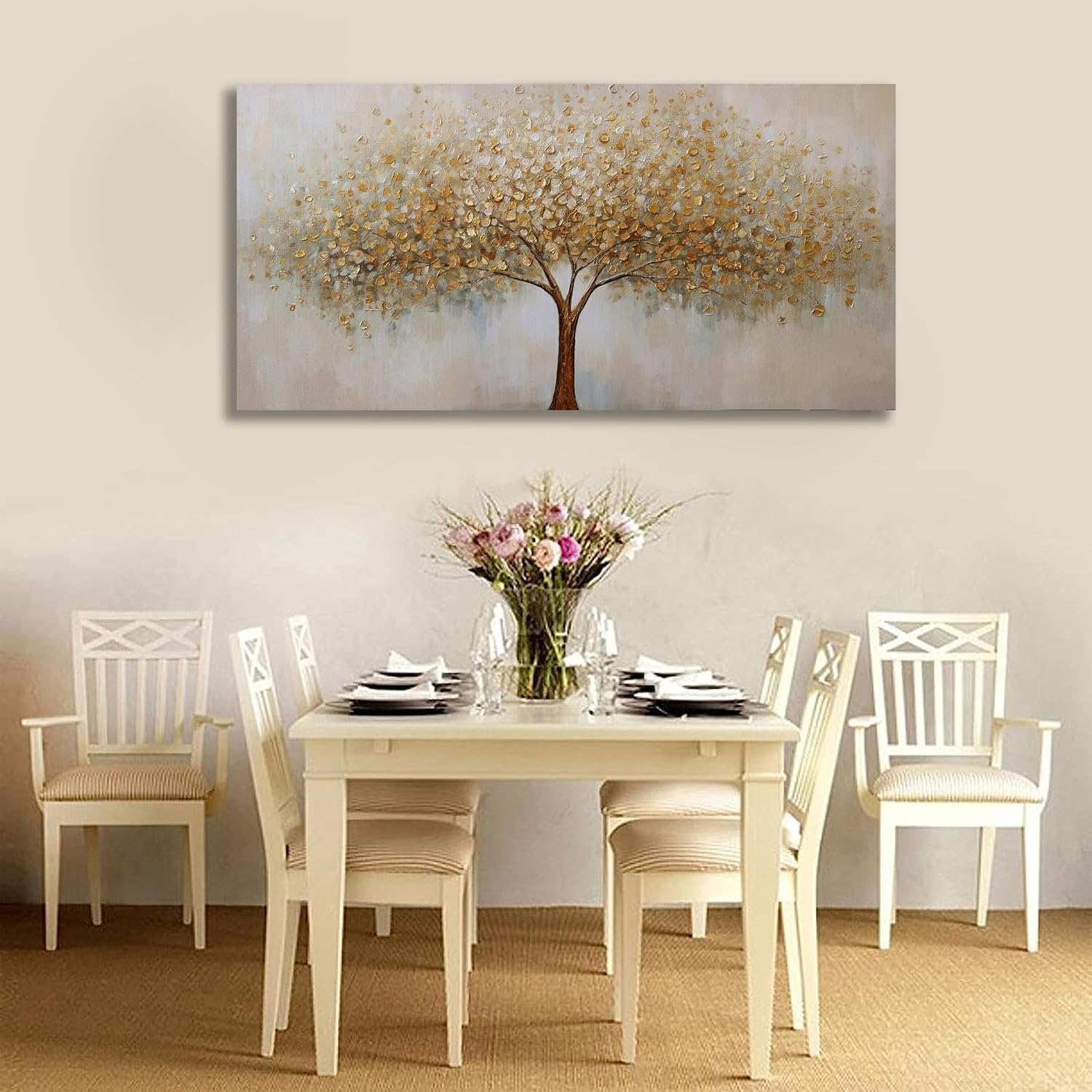 VHMING Wall Art Abstract Gold Tree of Life Modern Artwork Canvas Painting Textured Tree Pictures Wall Decor for Living Room Bedroom Dining Room Home Office Decor 29'x58' Ready to Hang