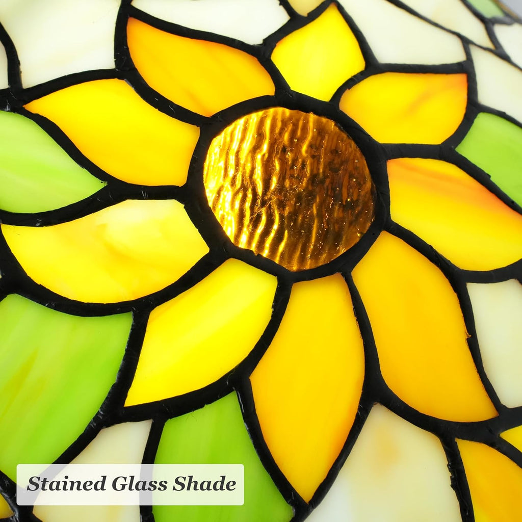 Sunflower Tiffany Style Table Lamp, Elegant Bedside Table Lamp with Stained Glass Shade, Reading Desk Light for Living Room Bedroom Yellow Finish