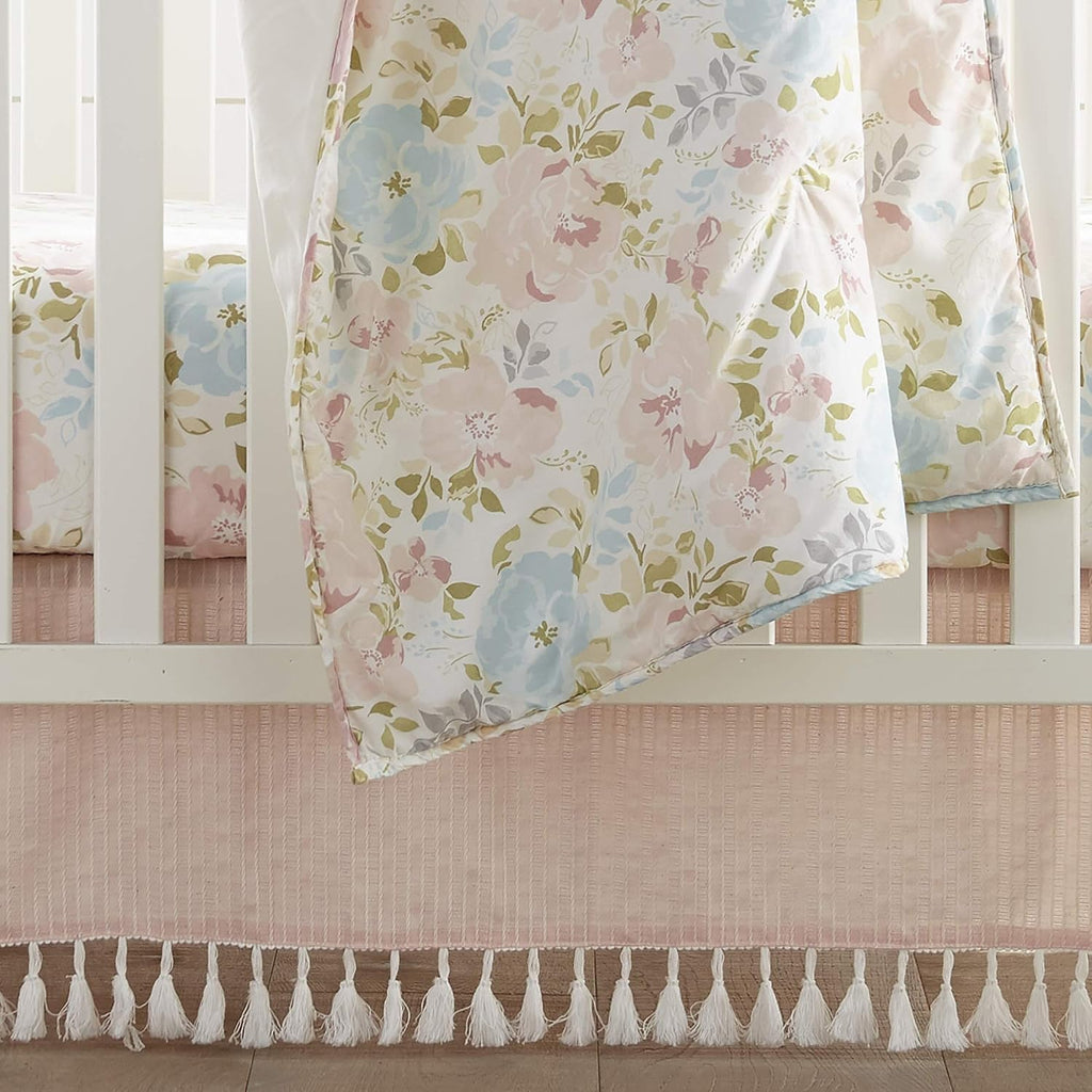 Levtex Baby Nest & Nod Amelia 3pc Bedding Set, Cotton, Pink, (Quilt, Dust Ruffle, Crib Fitted Sheet)