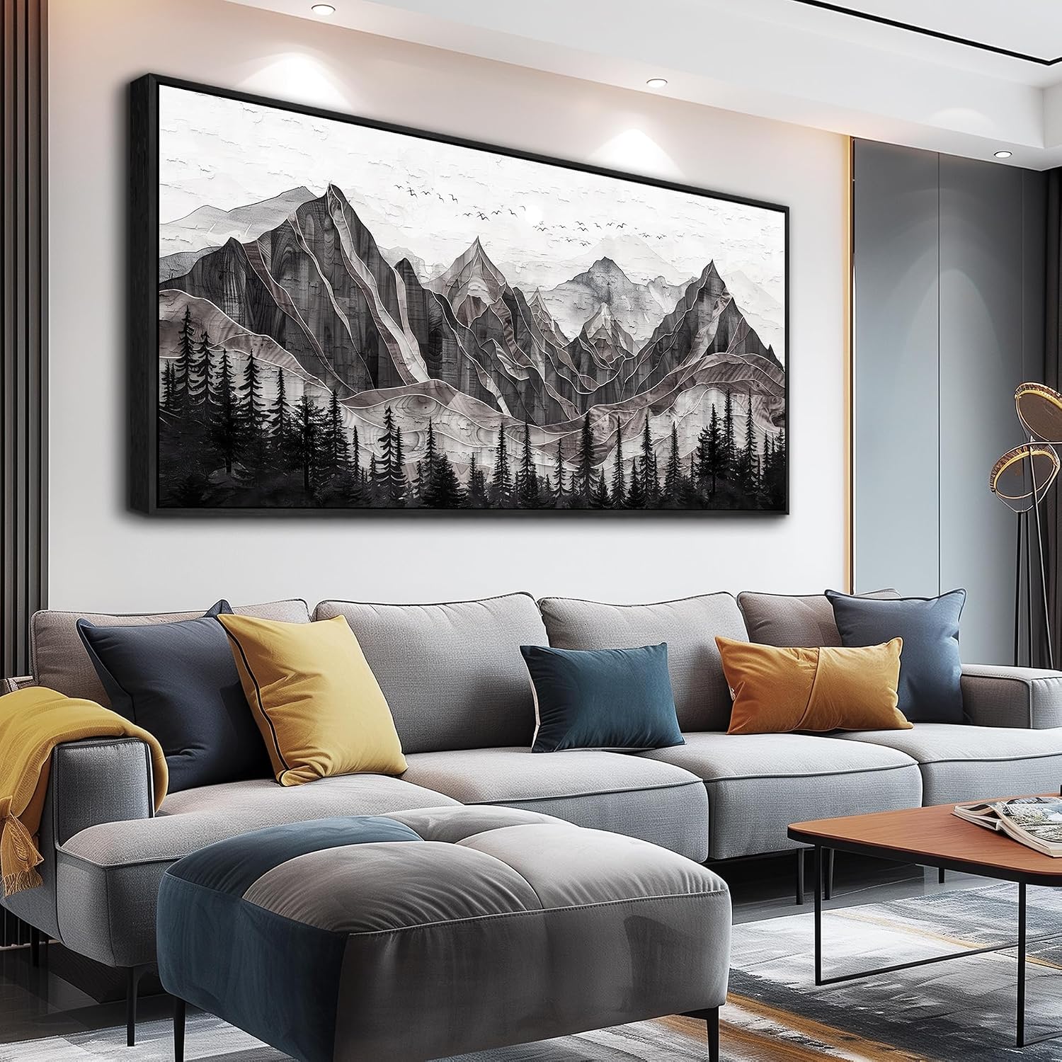 XIGUANGART Large Abstract Mountain Wall Art Black and White Canvas Art Print Painting Forest Nature Watercolour Wall Decor Modern Rustic Landscape Picture for Living Room Bedroom Office Decorations
