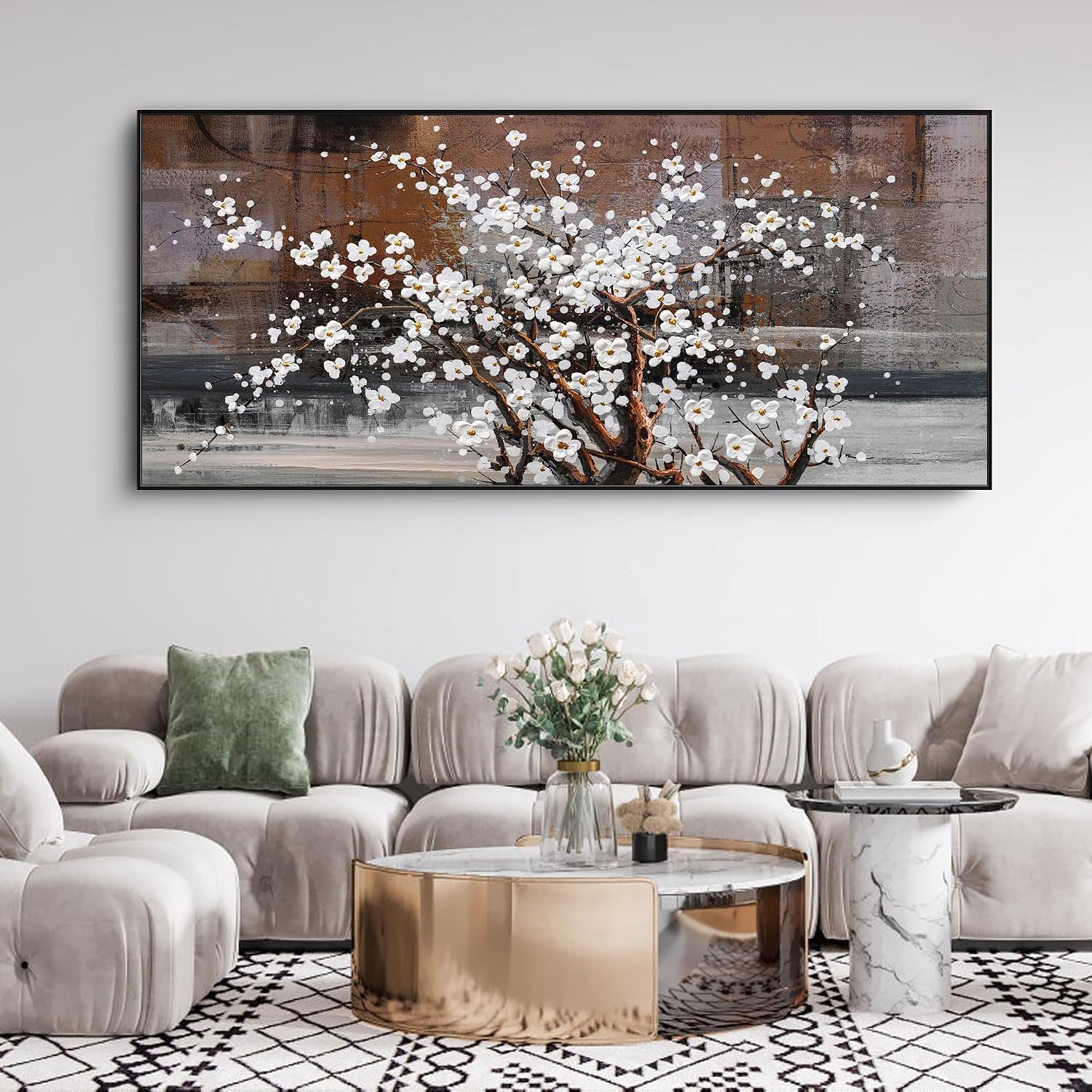 KLAKLA Wall Art for Living Room - Black Framed Wall Decor Large Size Natural Botanical Plum Wooden Framed Abstract Brown Picture Artwork for Bedroom Office