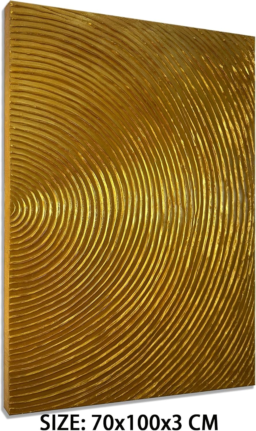 Slyart Handmade Modern Abstract Painting 3D Heavy Texture Canvas Wall Art 28x40 Inches Minimalism Gold Artwork Large Vertical Painting on Canvas for Living Room Bedroom Wall Decor