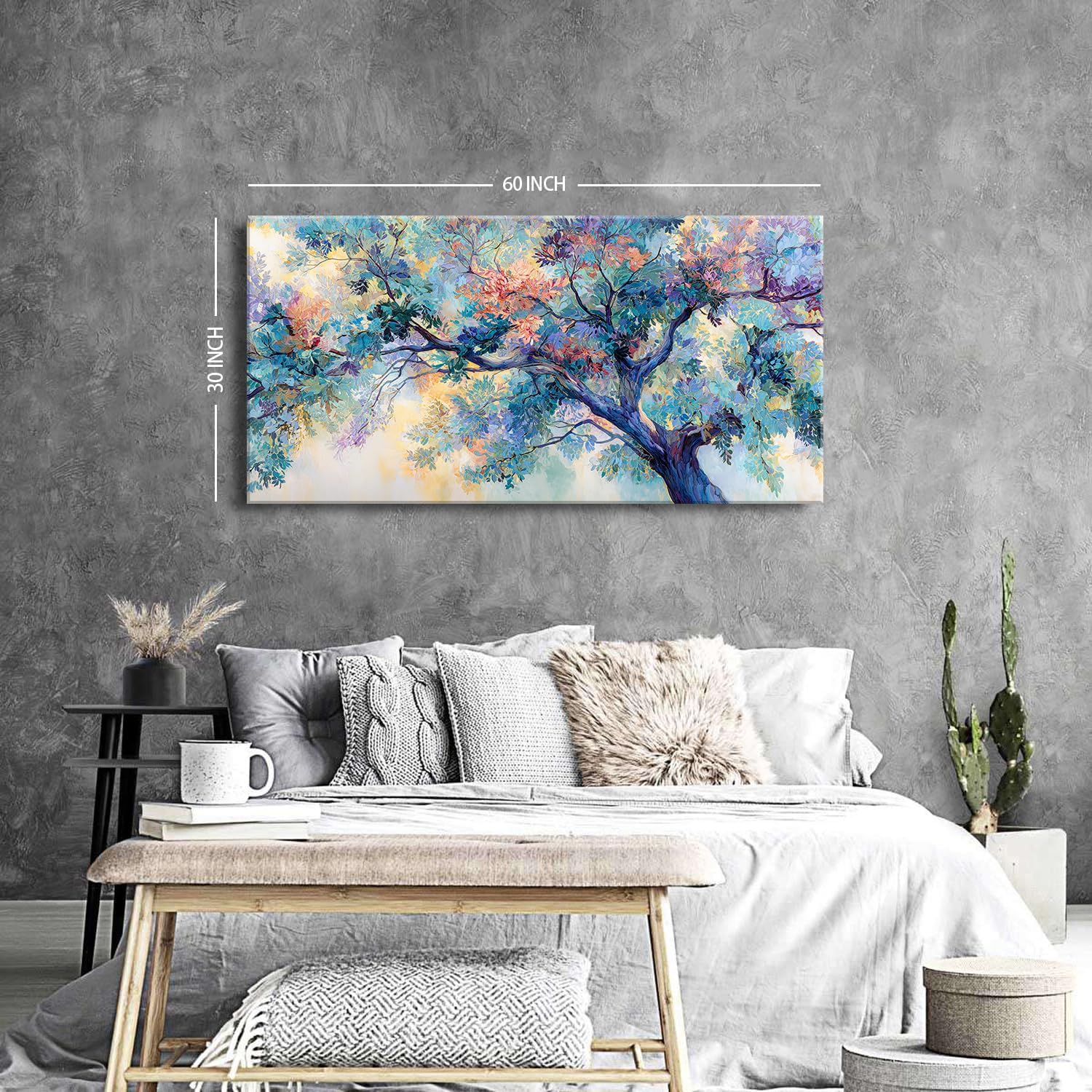 Abstract Tree Wall Art Colorful Tree of Life Wall Decor Nature Teal Green Trees Painting Canvas Prints Graffiti Botanical Pictures Posters Modern Artwork for Bedroom Living Room Home Decoration 30x57.8'