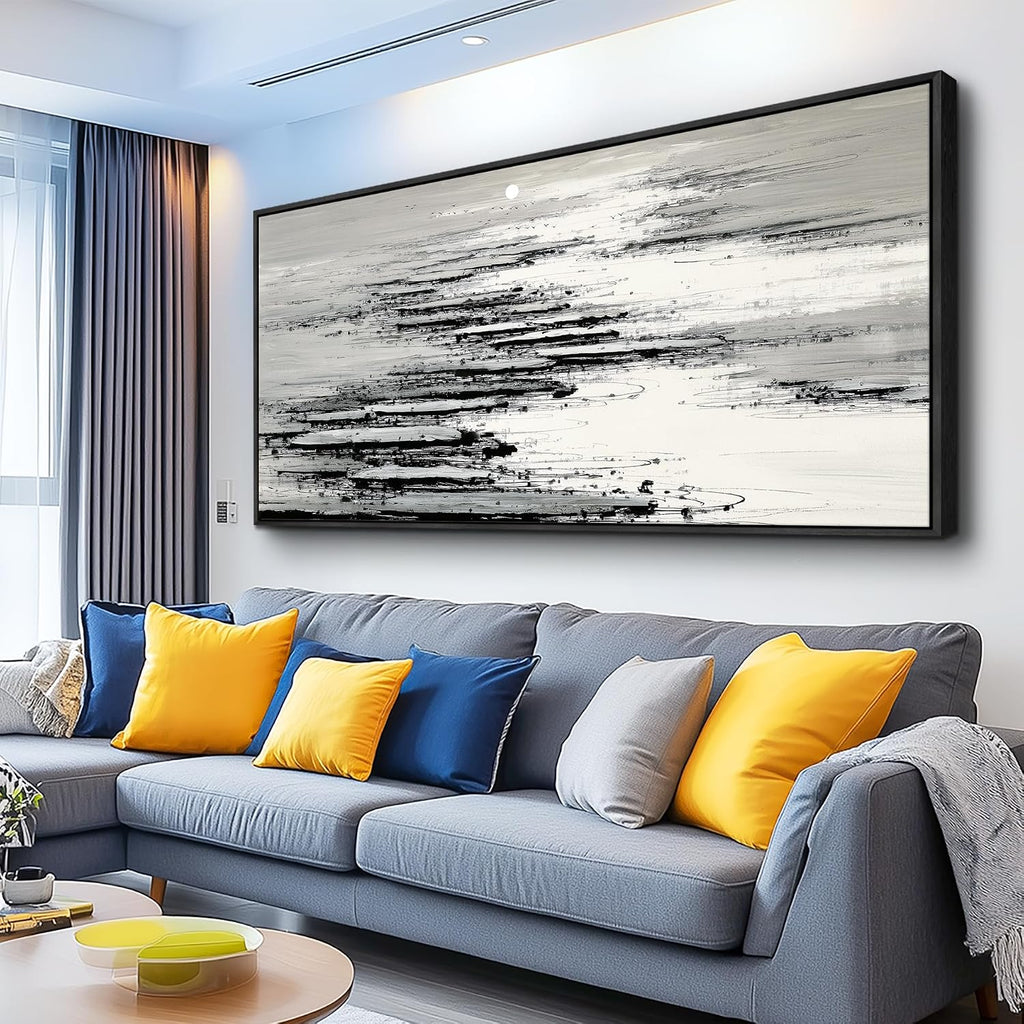 XIGUANGART Black and White Wall Art for Living Room Large Framed Canvas Print Minimalist Ocean Skyline Sunset Abstract Pictures Modern Painting For Bedroom Office Home Wall Decor Ready to Hang