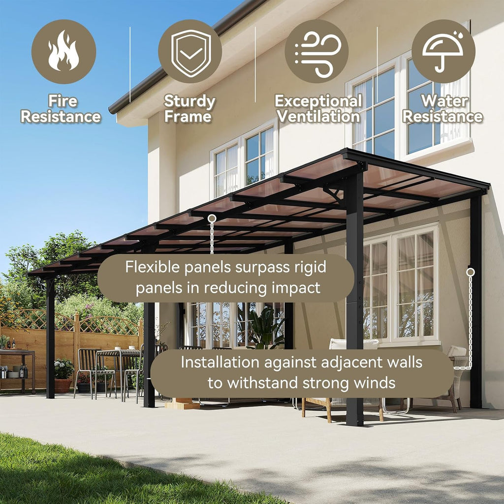 Aoxun 20' x 10' Gazebo for Patio, Gazebo Pergola with Sloped Roof, Large Wall-Mounted Heavy Duty Awnings, for Backyard, Deck, Patio (Black)