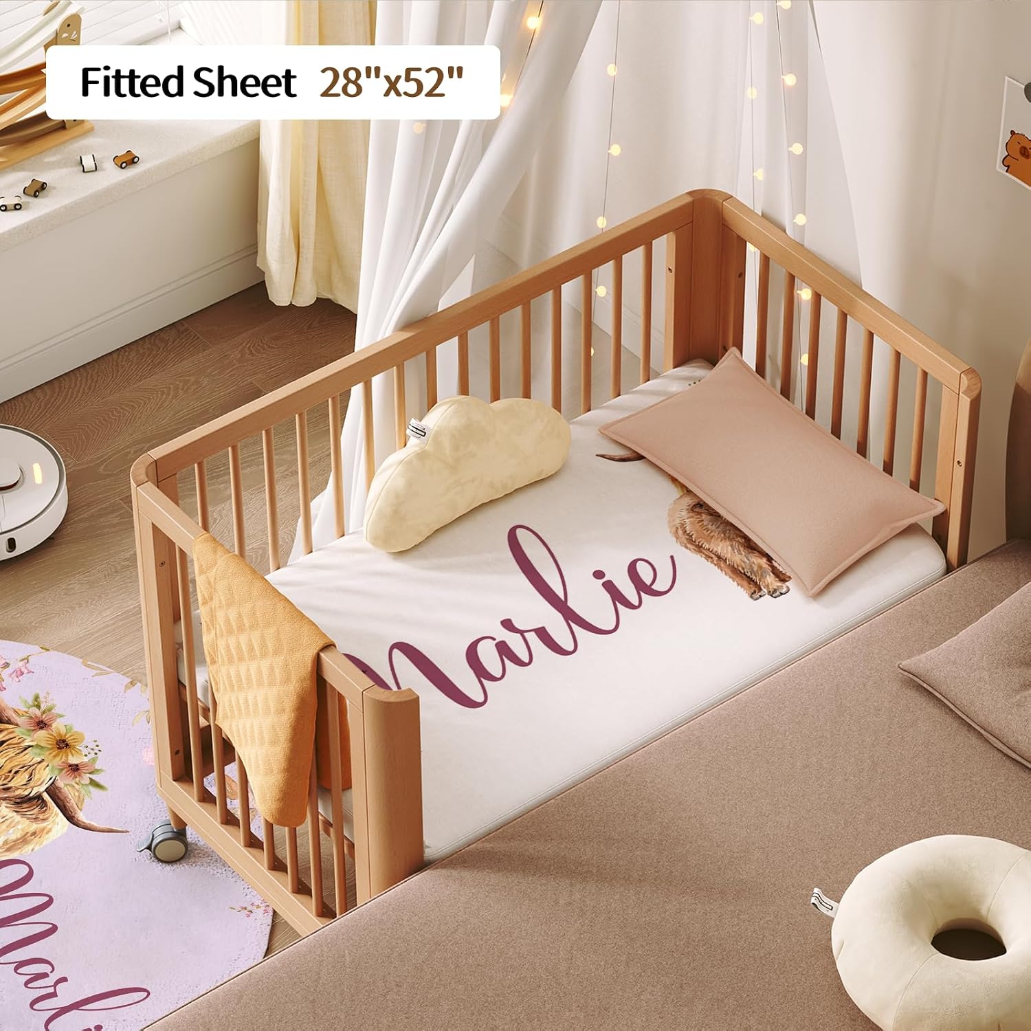 Personalized Baby Crib Bedding Set, Custom Name Nursery Bedding, Yak 5 Pcs Baby Bedding Set for Girl Boy, Double Layer Crib Set, Customized Gifts(Fixed Size)