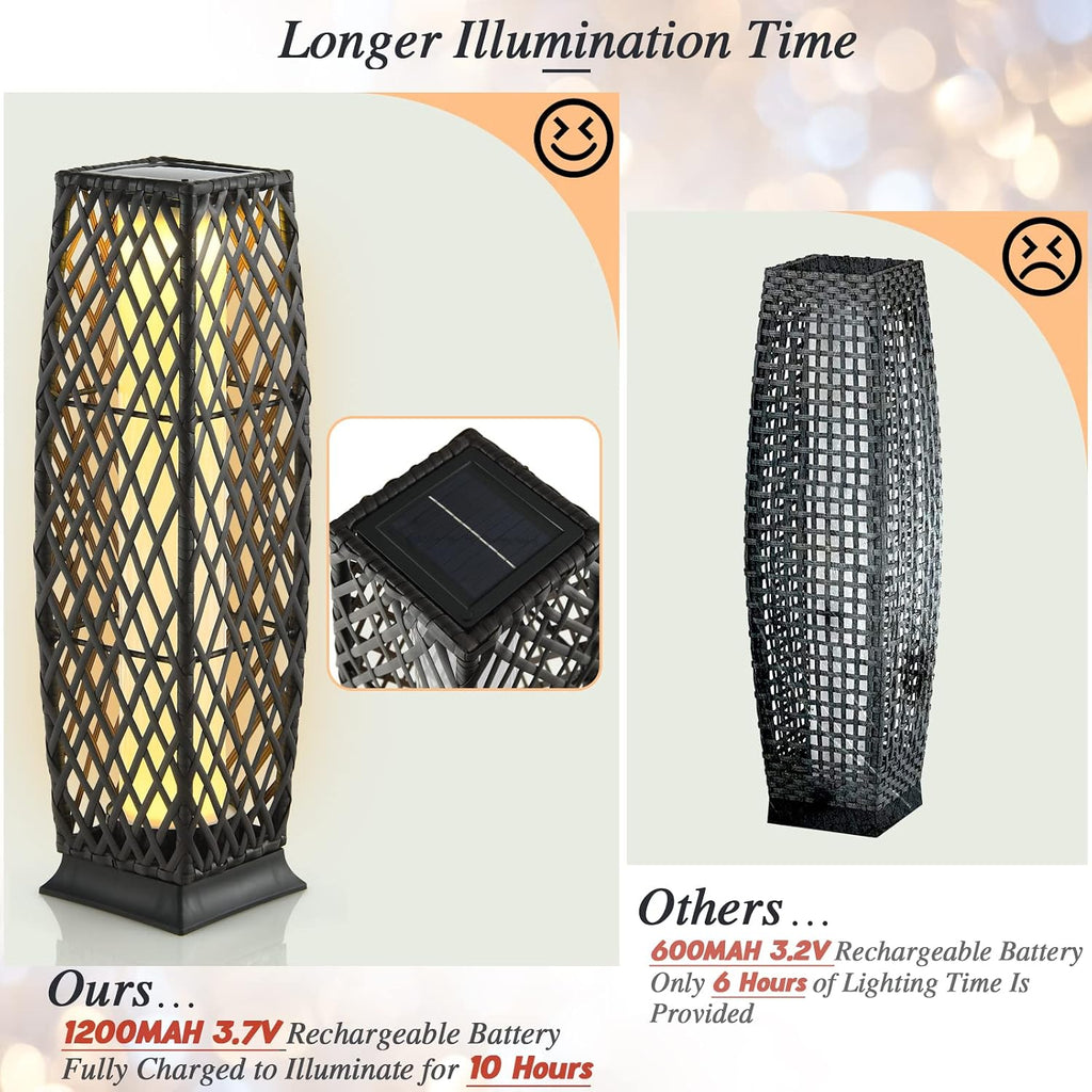 Tangkula 2 Pieces Outdoor Solar Powered Floor Lamps, IP65 Waterproof Wicker Floor Lamps with Auto On/Off LED Light, Outdoor Decor Lanterns for Garden Porch Pool Pathway Driveway (Diamond-Mix Brown)