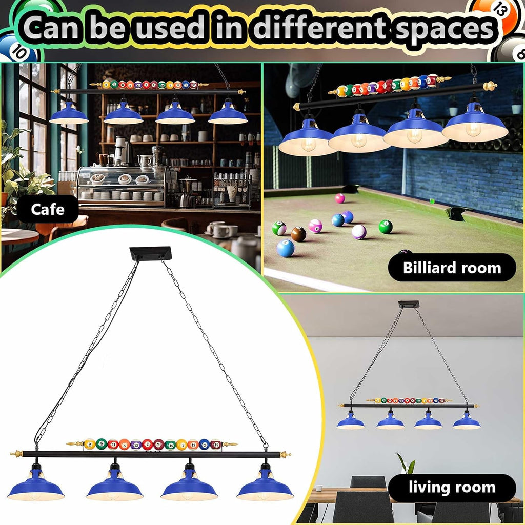 Rossesay Adjustable Pool Table Lights for 7'-8' Billiard Light Hanging Pool Table Fixture Lighting Pendant Lamp with Metal Shades for Game Rooms (Bulb Not Included)(Blue,4 Lights)