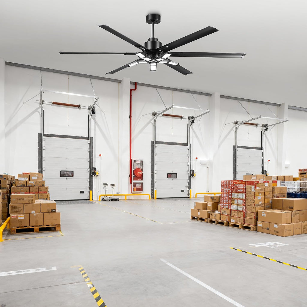 72 Inch Large Ceiling Fan with Lights and Remote, Industrial High CFM Ceiling Fans for Shop Garage Barn, 6609LM Super Bright LED, 6 Aluminum Blades, Reversible Quiet DC Motor, Matte Black