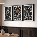 Large Framed Black and White Boho Floral Wall Art, 3 Piece Vintage Botanical Artwork for Walls, Bohemian Flowers Canvas Prints for Living Room Bedroom Hallway Office Home Decor, Total 30x60 Inch