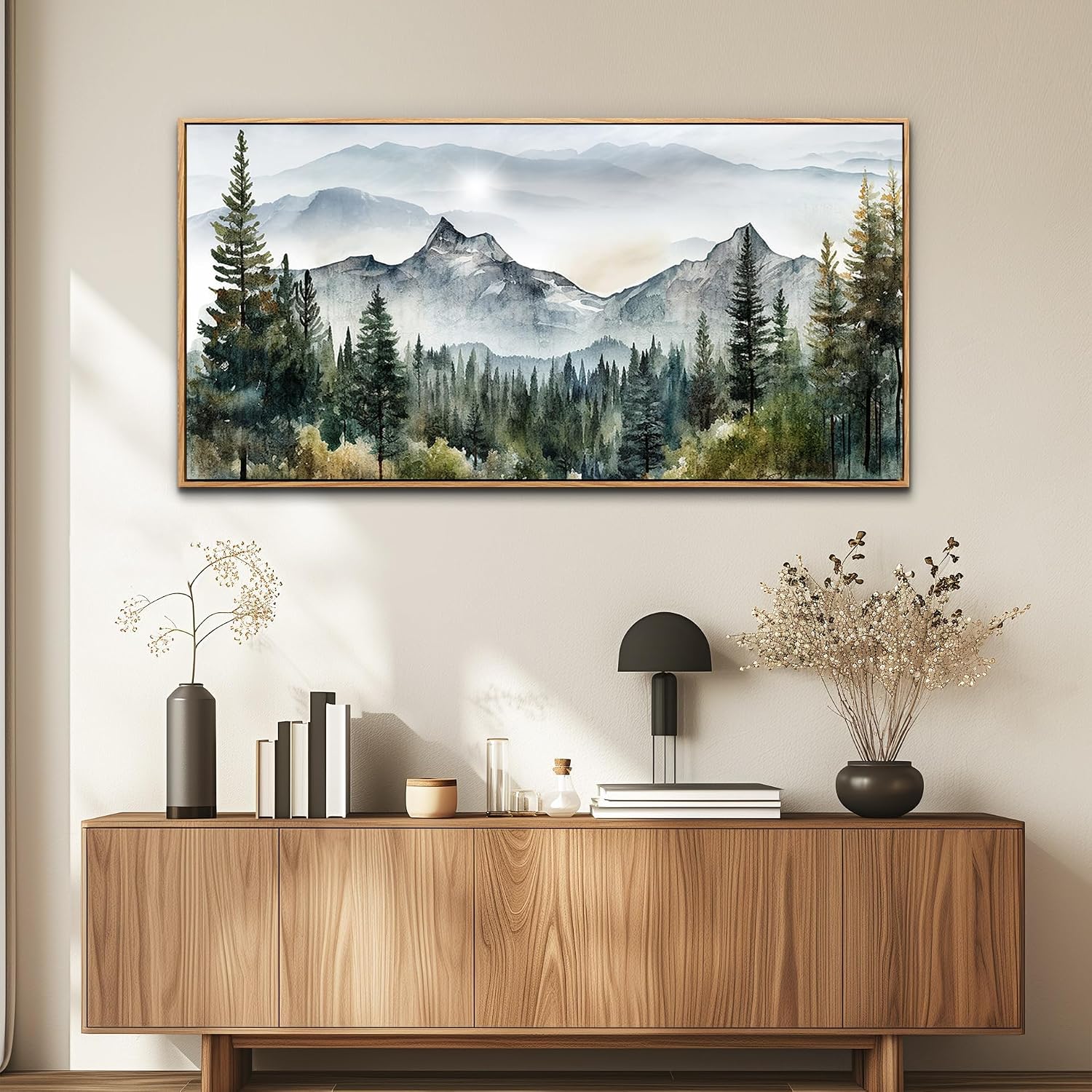 MHARTK66 Large Wall Decor For Living Room Wood Framed Wall Art For Office Bedroom Pictures Abstract Mountain Forest Landscapes Ink Canvas Prints Painting Artwork Modern Stretched and Framed Poster