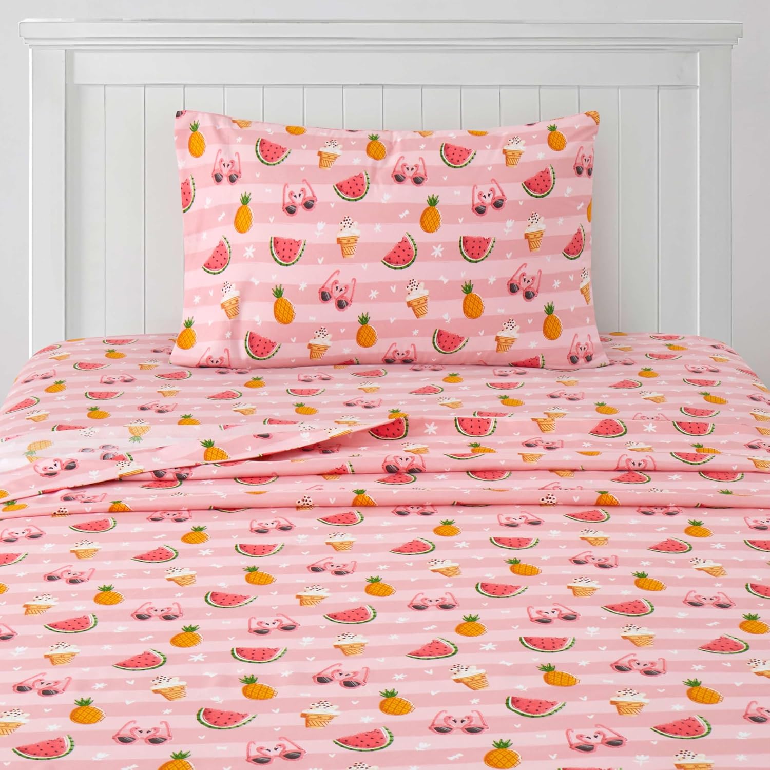 1500 Supreme Kids Bed Sheet Collection - Twin XL Sheets Bed Sheets Kids Bedding Sets for Girls Boys Toddlers with Extra Long Fitted, Flat, and Pillowcase, Twin XL, Summer Fun Pink (Pack of 12)