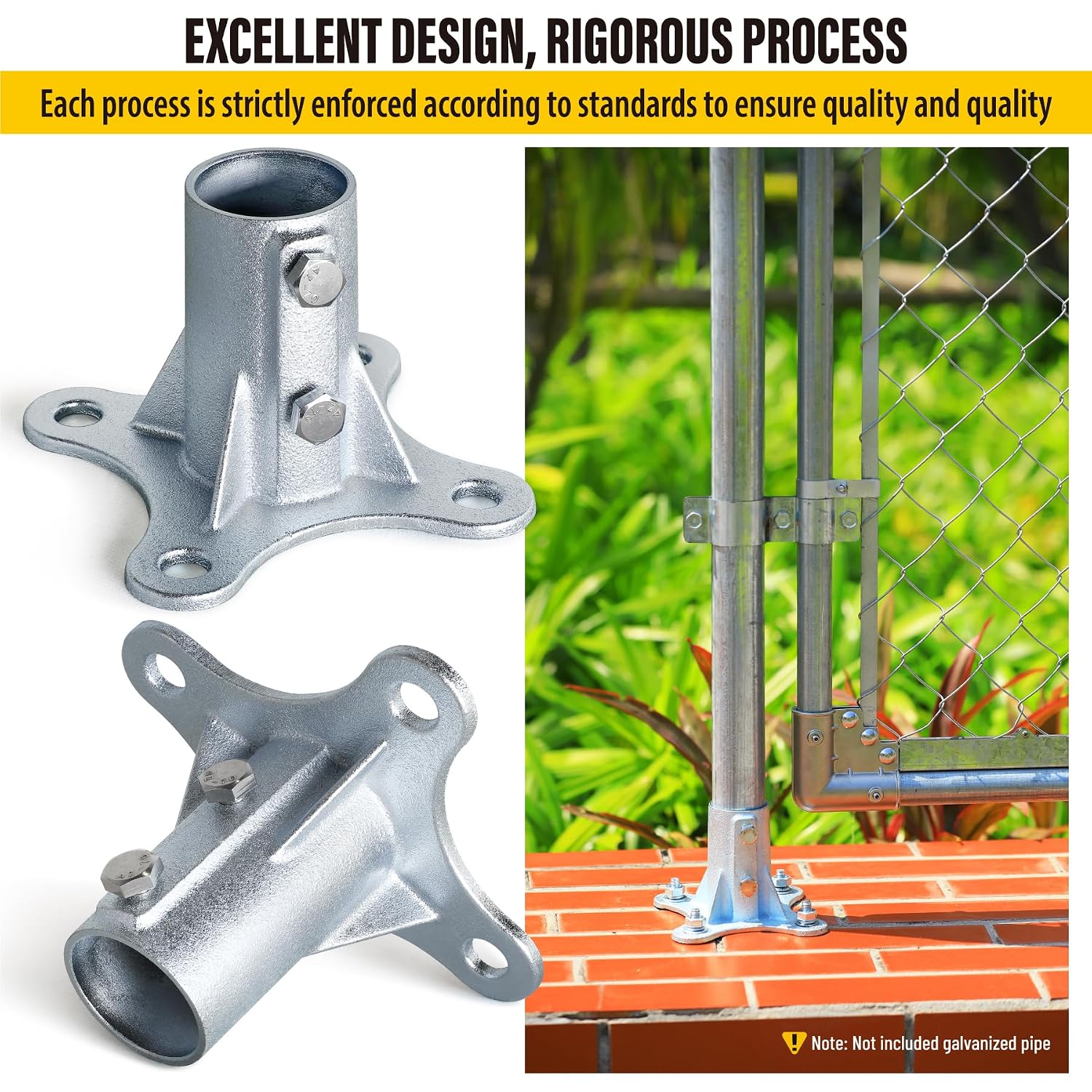 Aecxm 2' (1-7/8' Post OD) Chain Link Fence Post Floor Flange Galvanized Anchor Base for Fence Posts, Mailboxes, Lamp Posts & Commercial Applications 8Pack