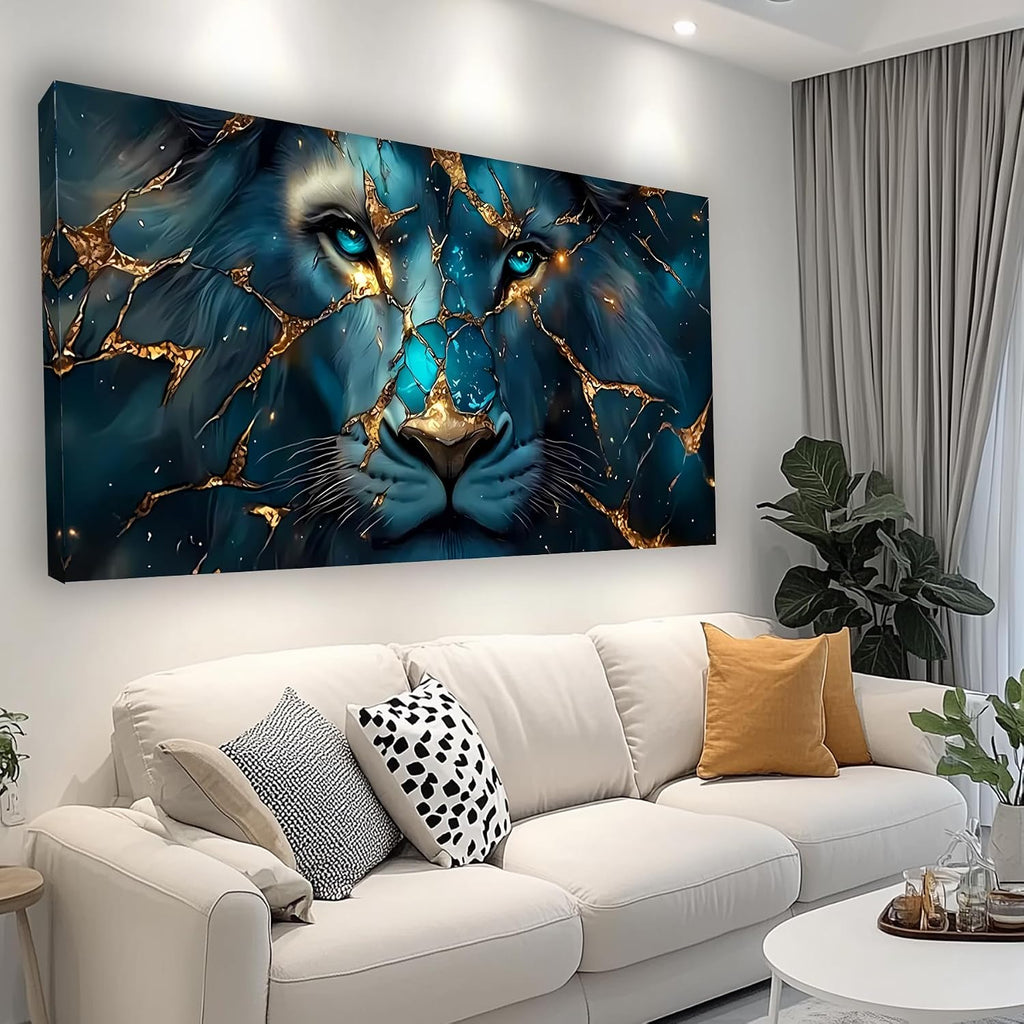 Canvas Wall Art Abstract Wall Art Painting Lion Image Printed Artwork Wooden Frame Suitable for Living Room Bedroom and Office Home Decor Artwork 28x57 inches
