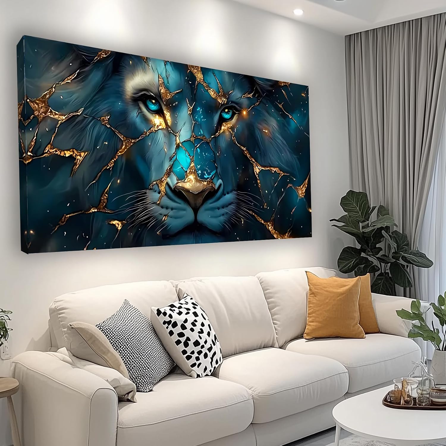 Canvas Wall Art Abstract Wall Art Painting Lion Image Printed Artwork Wooden Frame Suitable for Living Room Bedroom and Office Home Decor Artwork 28x57 inches