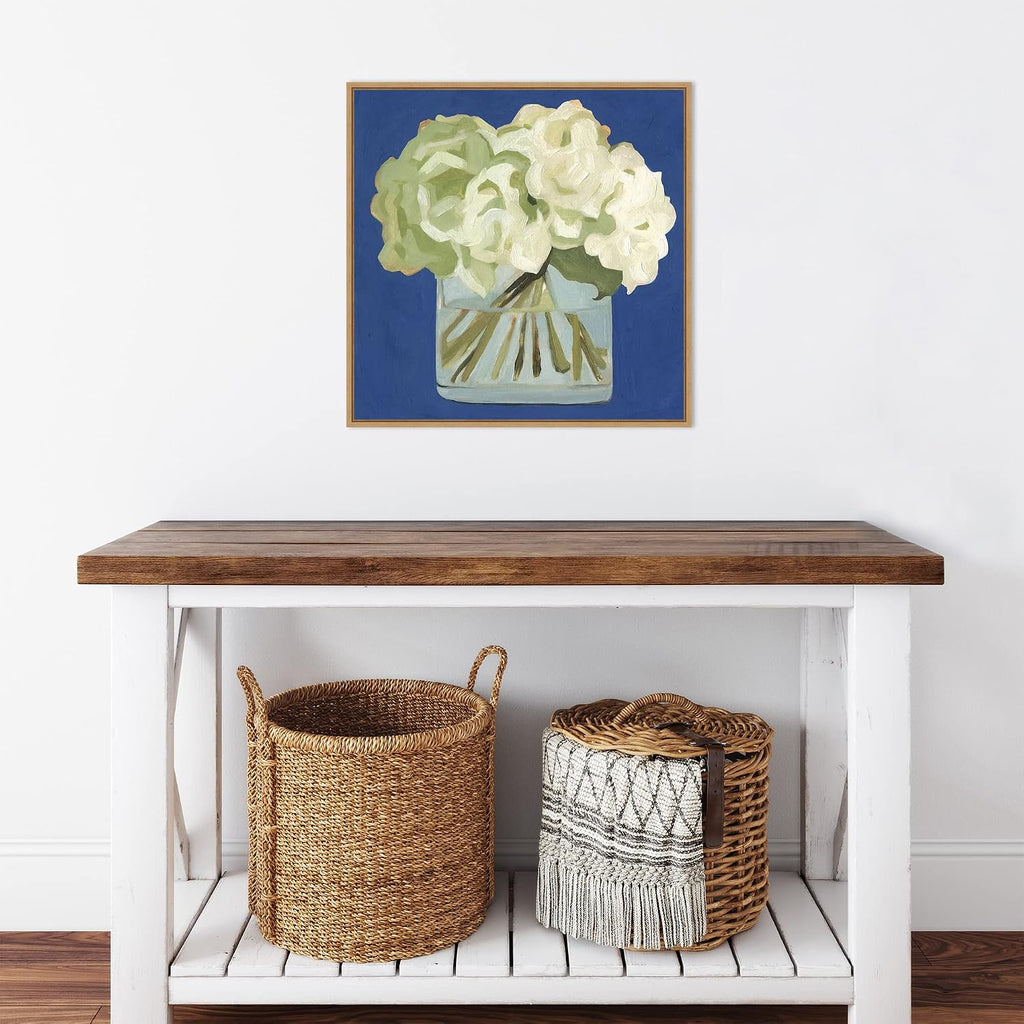 Amanti Art Framed Canvas Wall Art 22x22 White Hydrangeas II by Emma Scarvey, Framed Wall Art Canvas, Flowers Artwork, Modern Decor, Medium Poster Painting for Living Room, Bedroom, Bathroom, Kitchen,