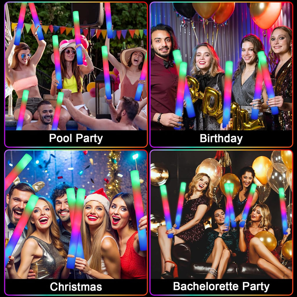 HONLYNE 200PCS Foam Glow Sticks with 3 Modes Colorful Flashing, LED Light Sticks, Glow Sticks Party Pack for Wedding, Raves, Concert, Party, Christmas Supplies