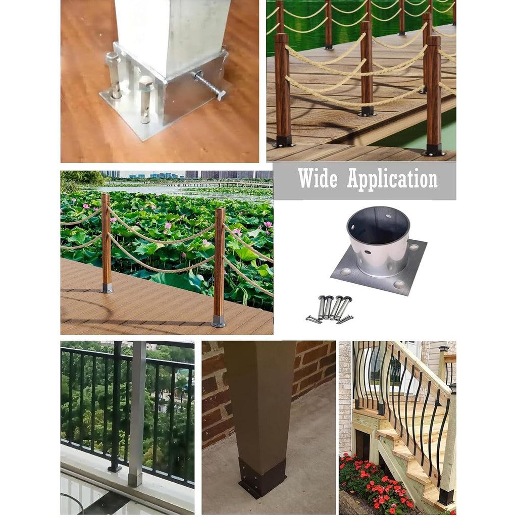 Metal Post Deck Brackets Pack, Sturdy Construction Pergola Brackets Kit Post Base for Flagpole/Fix Fence/Porch, Post Brackets Diameter 3 3 1/2'' 6 8inch(Dia 3.1IN(80MM),5 pcs)