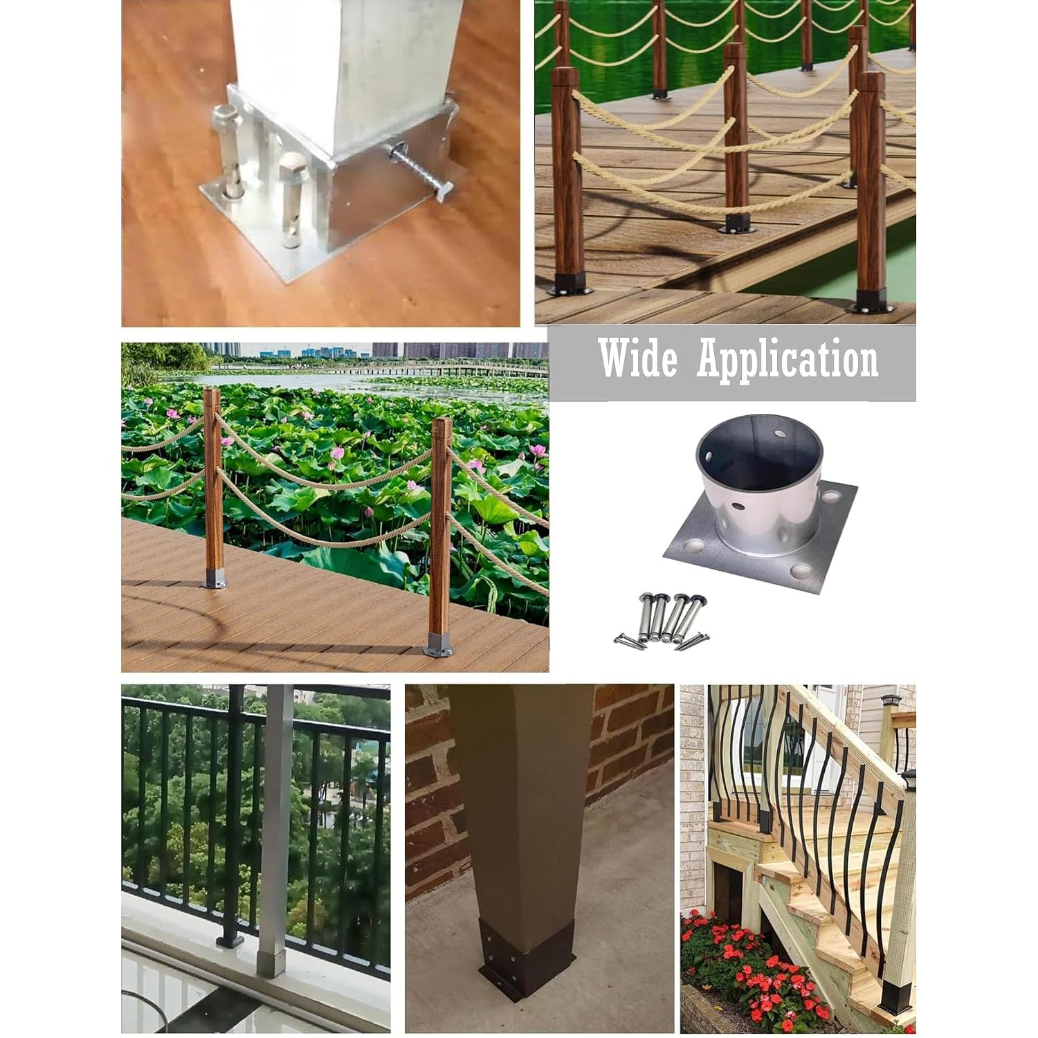 Metal Post Deck Brackets Pack, Sturdy Construction Pergola Brackets Kit Post Base for Flagpole/Fix Fence/Porch, Post Brackets Diameter 3 3 1/2'' 6 8inch(Dia 3.5IN(90MM),8 pcs)