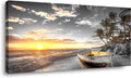 Beach Wall Art Canvas Prints Art Black and White Sunset Seascape Pictures Bedroom Decor Boat Tree Ocean Landscape Painting for Living Room Office Decoration Natural Scenery Artwork 28 x 57inches
