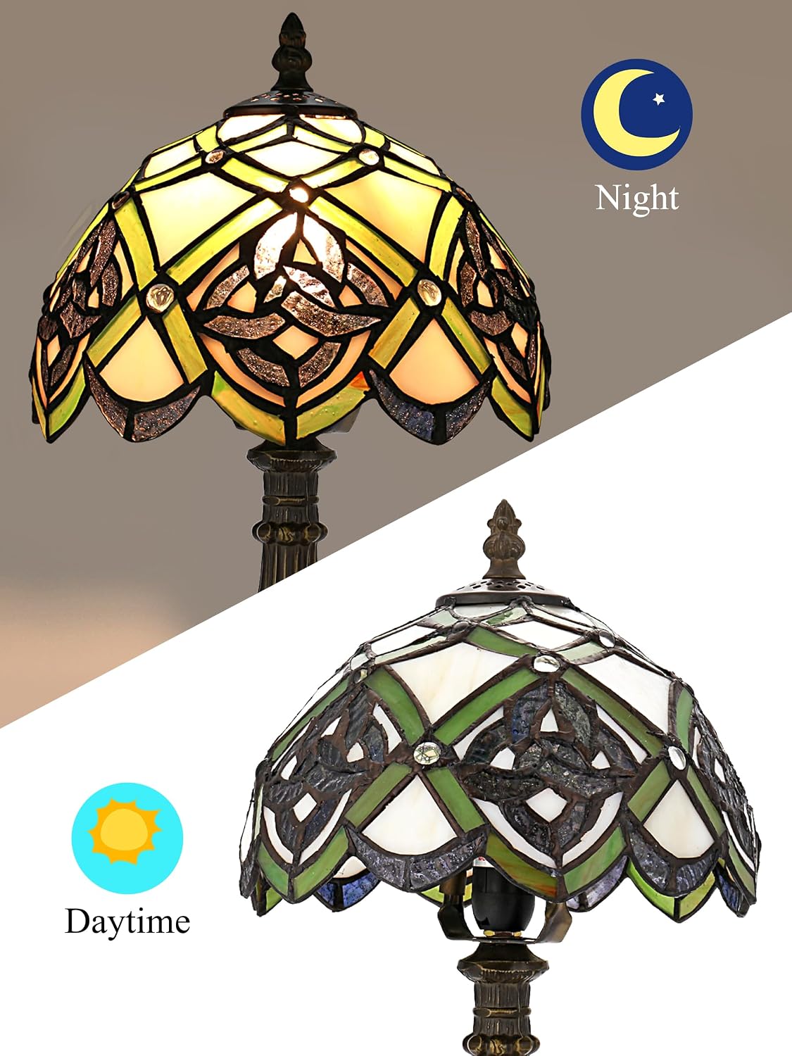 KY&BOSAM Irish Celtic Tiffany Table Lamp Shamrock Style Stained Glass Desk Lamp Night Light 14 Inch Tall 8 Inch Wide Shade Beside Lamp 1 Bulb Antique Zinc Base for Home Bedroom St Patrick's Day Decor