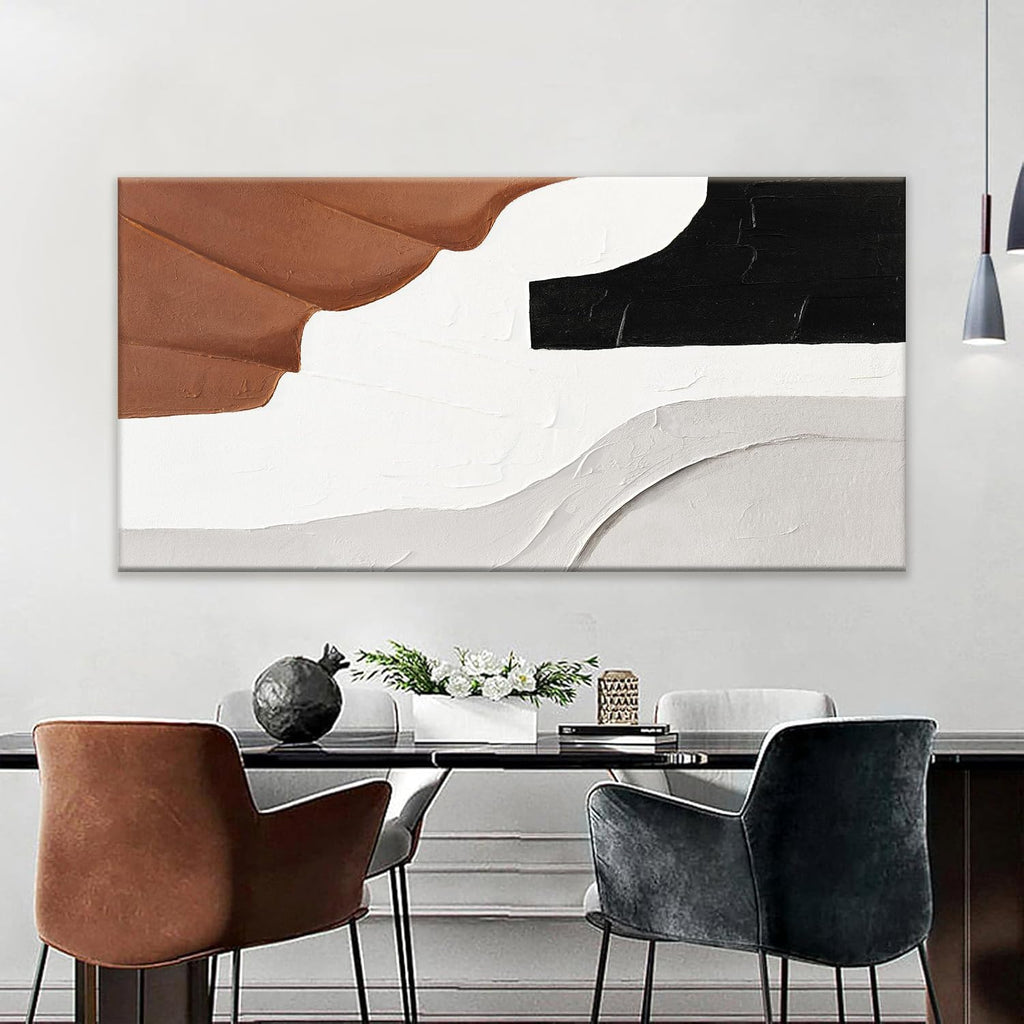 White Wall Art Large Abstract Wall Art Geometric Brown Color Block Canvas Art Wall Decor Painting Artwork Canvas Simple Picture Artwork Decorations For Living Room Bedroom Office Home Decor 29' X 58'