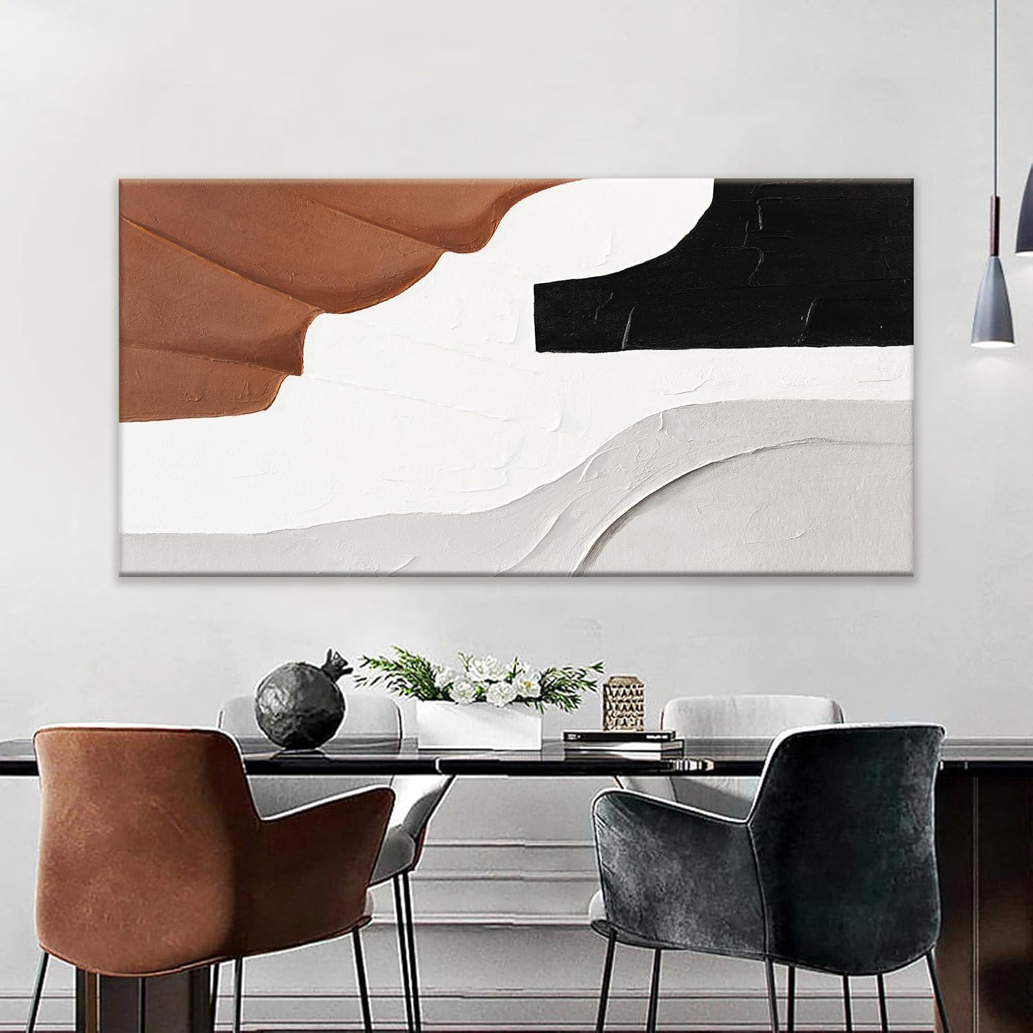 White Wall Art Large Abstract Wall Art Geometric Brown Color Block Canvas Art Wall Decor Painting Artwork Canvas Simple Picture Artwork Decorations For Living Room Bedroom Office Home Decor 29' X 58'