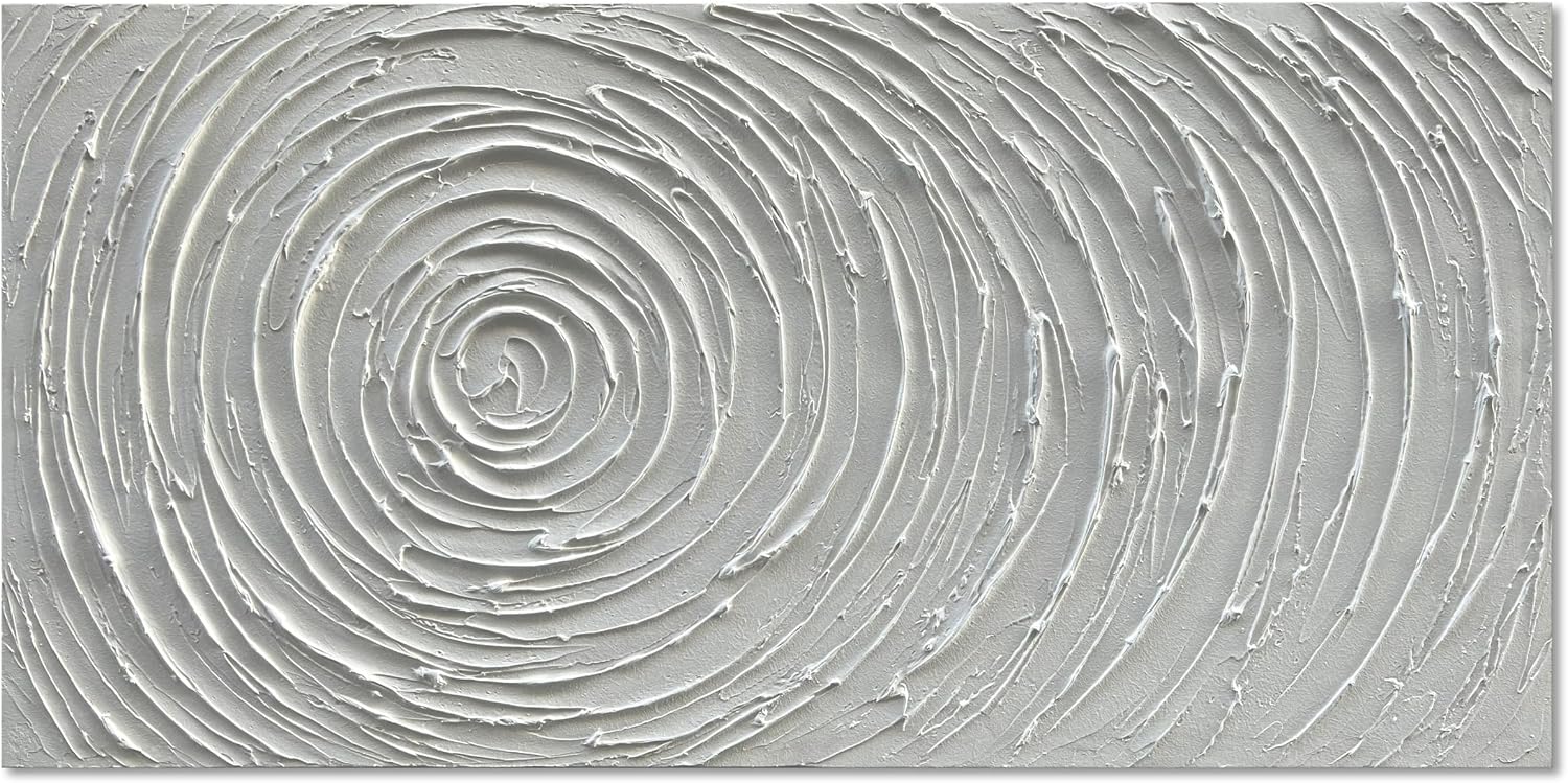 Hand-Painted White Textured Abstract Art Oil Painting Contemporary Minimalist Art Painting Living Room Bedroom Wall Decoration 24x48 inches