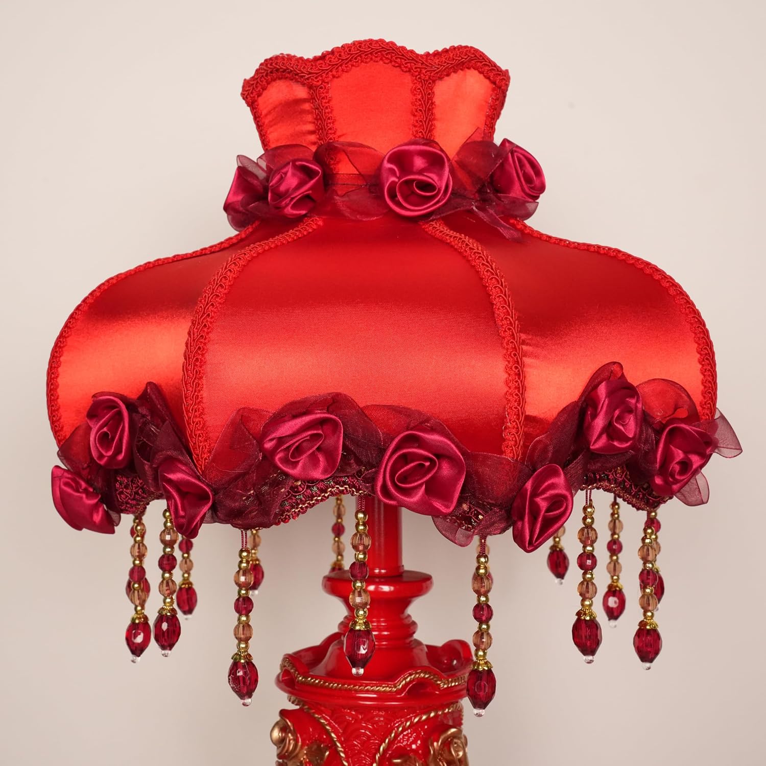 Elegant Table Lamp with Fabric Lampshade, Antique Flower Decorative Bedside Desk Lamp, Rose Decoration Night Light for Bedroom Nightstand