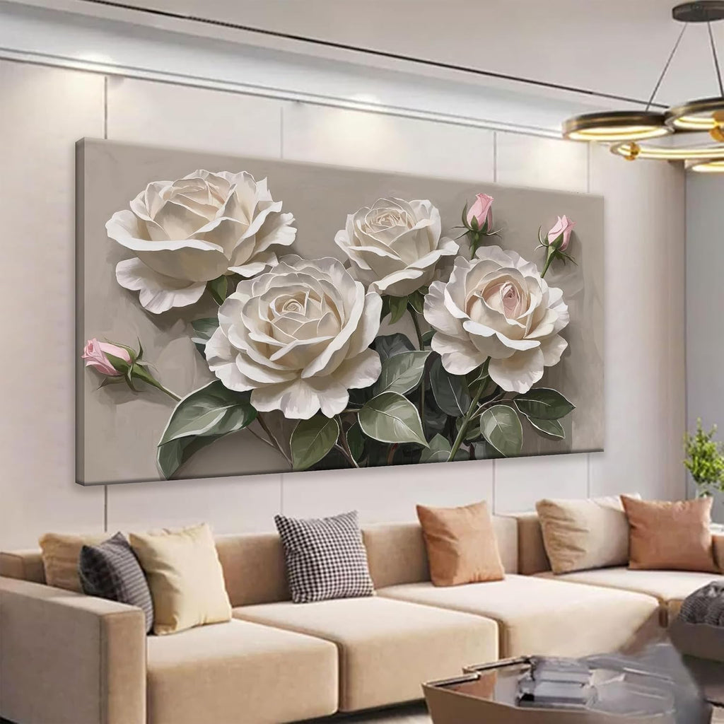 Large Wall Art For Living Room Floral Wall Art Decor Modern Canvas Art Wall Decor 29' X 58' Painting White Flower Wall Art For Bedroom Home Office Home Artwork