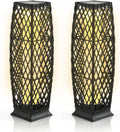 Tangkula 2 Pieces Outdoor Solar Powered Floor Lamps, IP65 Waterproof Wicker Floor Lamps with Auto On/Off LED Light, Outdoor Decor Lanterns for Garden Porch Pool Pathway Driveway (Diamond-Black)