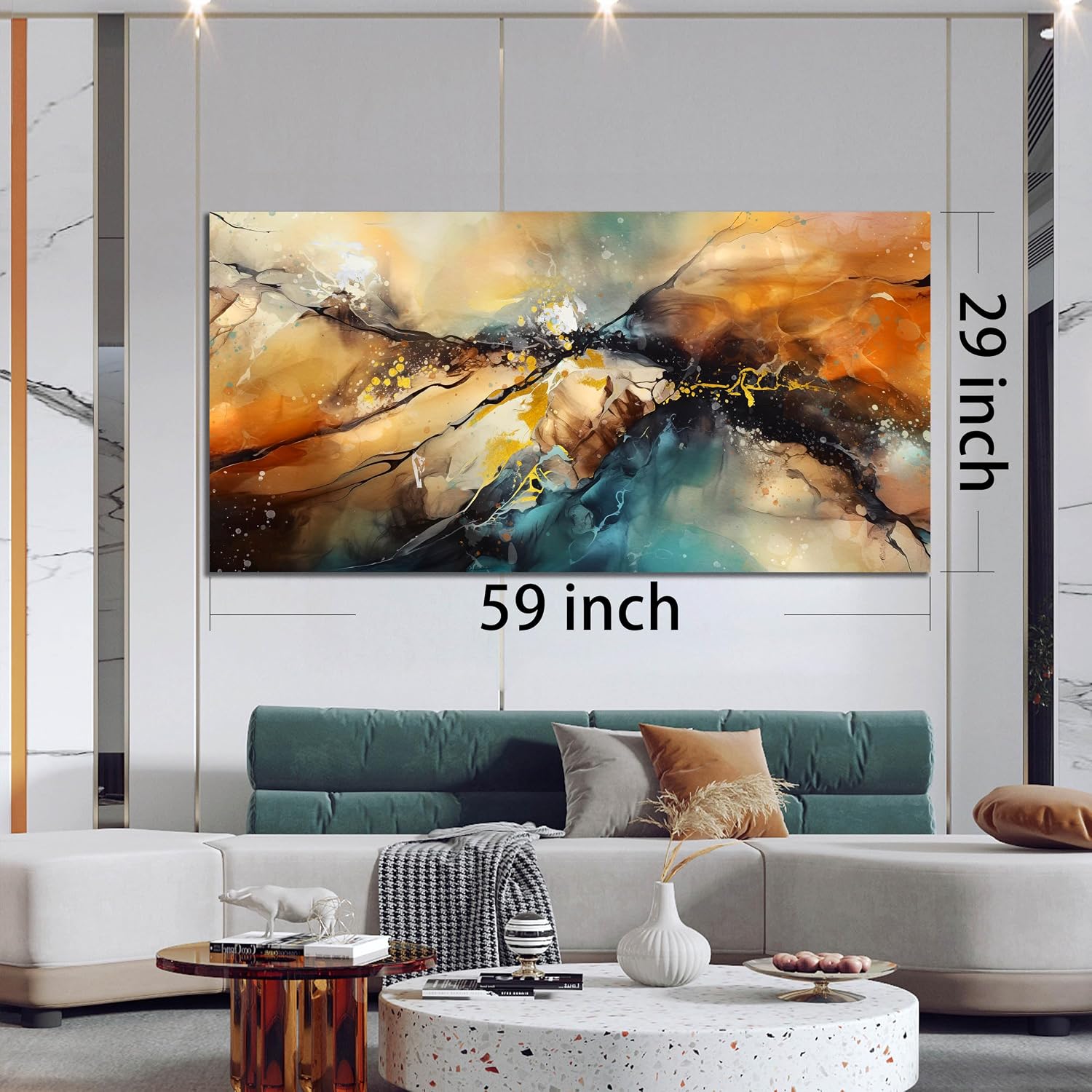 JKWALL77 Large Wall Paintings for Living Room - Yellow Pictures Wall Decor - Abstract Wall Art for Office Ready to Hang Size 29' x 59'