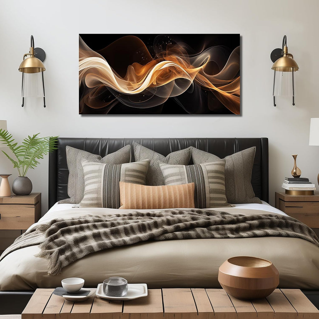 JuhaiArt Abstract Art Prints Bedroom Gold Wall Decor Black Wall Picture for Living Room Home Office 29' x 59' Lines Poster Artwork