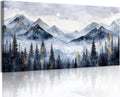 SERIMINO Mountain Landscape Large Wall Art, Misty Forest Canvas Prints, Blue Gold Watercolor Pine Tree Paintings Wall Decor Living Room Bedroom, Natural Scenery Office Decor Pictures 29'X57'
