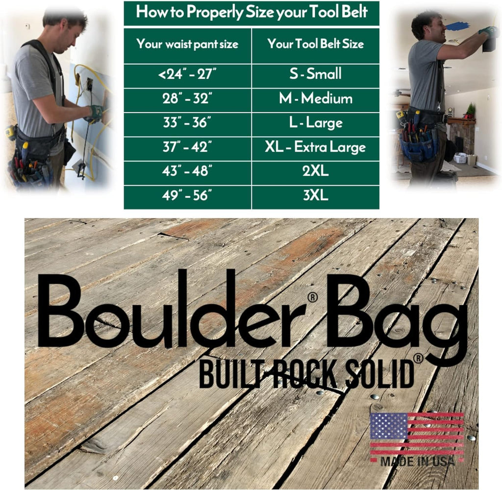 BOULDER BAG Ultimate Electrician's MAX Combo with Comfort Back Support Tool Belt, Leather Belt Buckle, Heavy Duty, Silver, (Extra-Large 37-42 Inch Waist), Made in USA