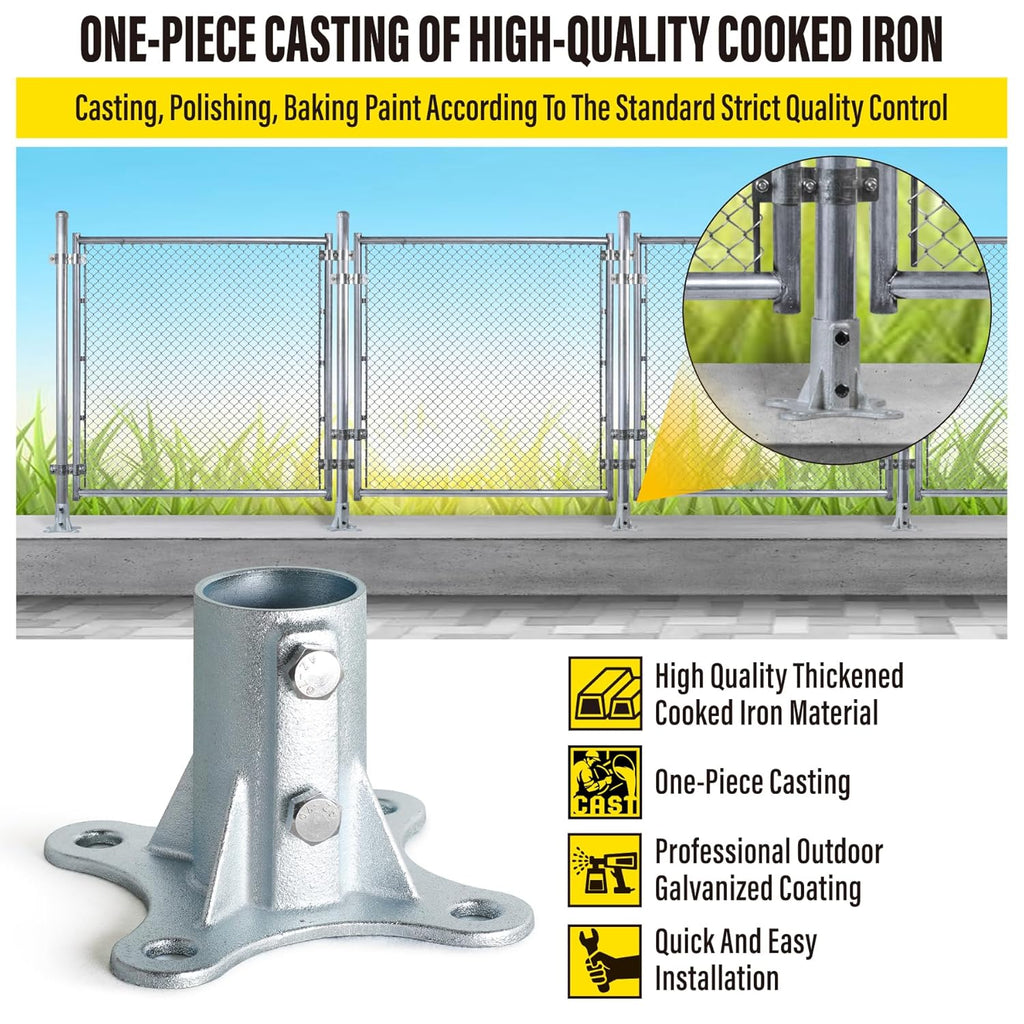 Post 2' (1 7/8' OD) Chain Link Fence Post Floor Flange Bracket, for Chain Link Fence Posts, Mailboxes, and Other Steel Round Post Galvanized Anchor Flange Bases (4 Pack)