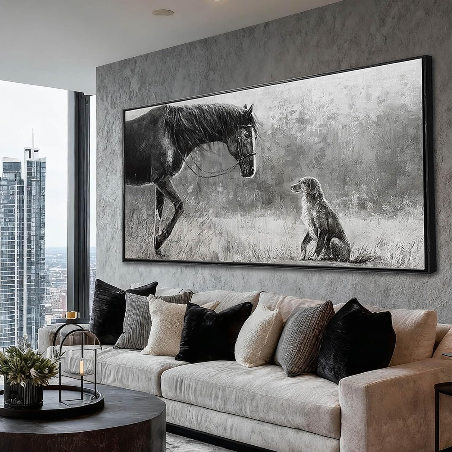 Black Home Wall Decor Horse Canvas Poster Neutral Wall Art 24'x48' Large Pictures for Living Room Kitchen Office Artwork