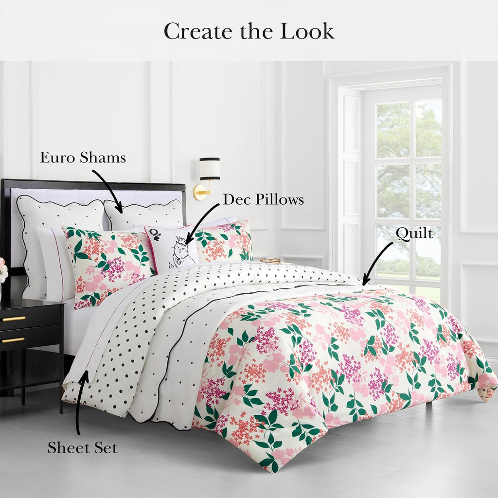kate spade new york Bold Blossoms King Comforter Set, 300 Thread Count Cotton Reversible Cover, All Season 3 Piece Bedding, Machine Washable, Floral Multicolor