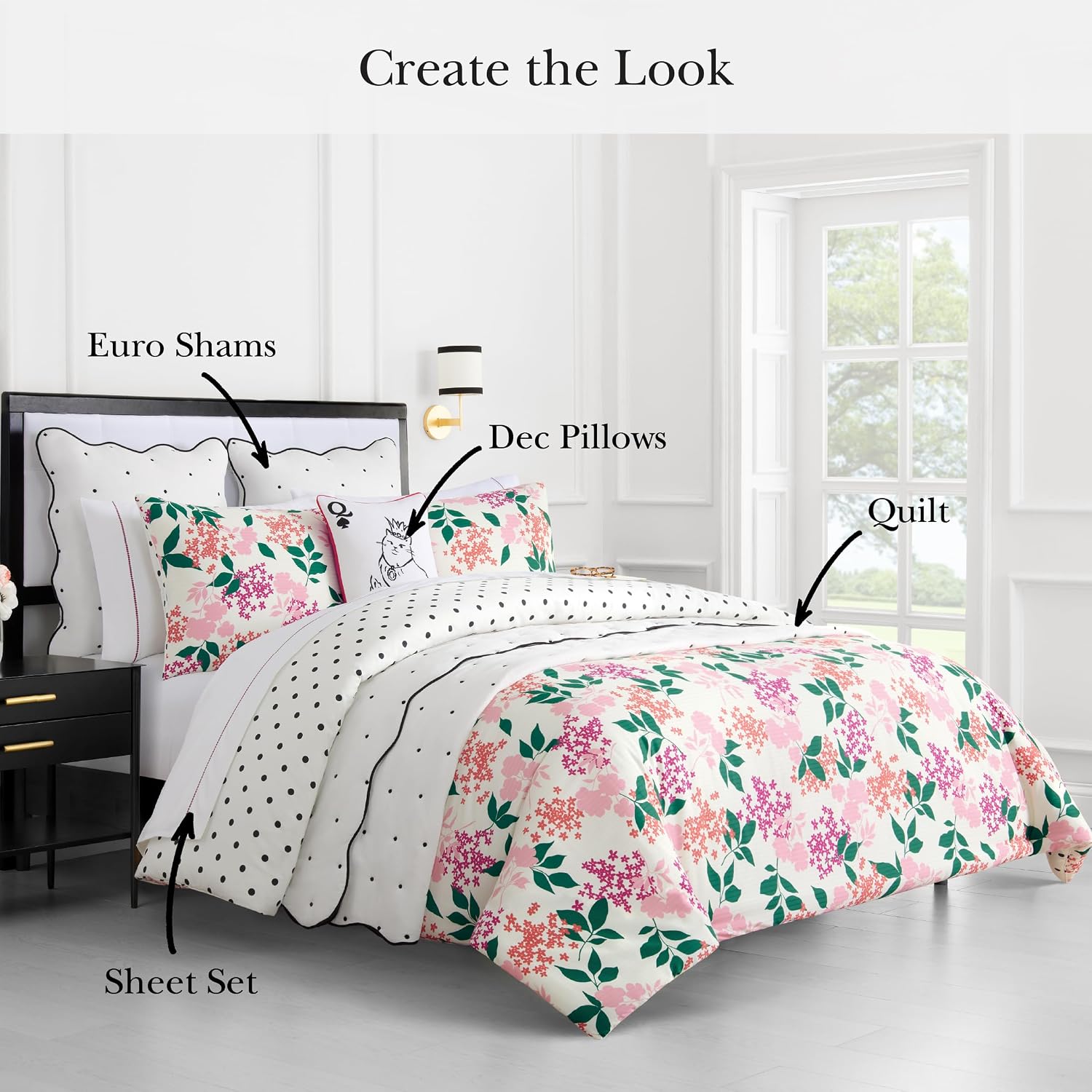 kate spade new york Bold Blossoms King Comforter Set, 300 Thread Count Cotton Reversible Cover, All Season 3 Piece Bedding, Machine Washable, Floral Multicolor