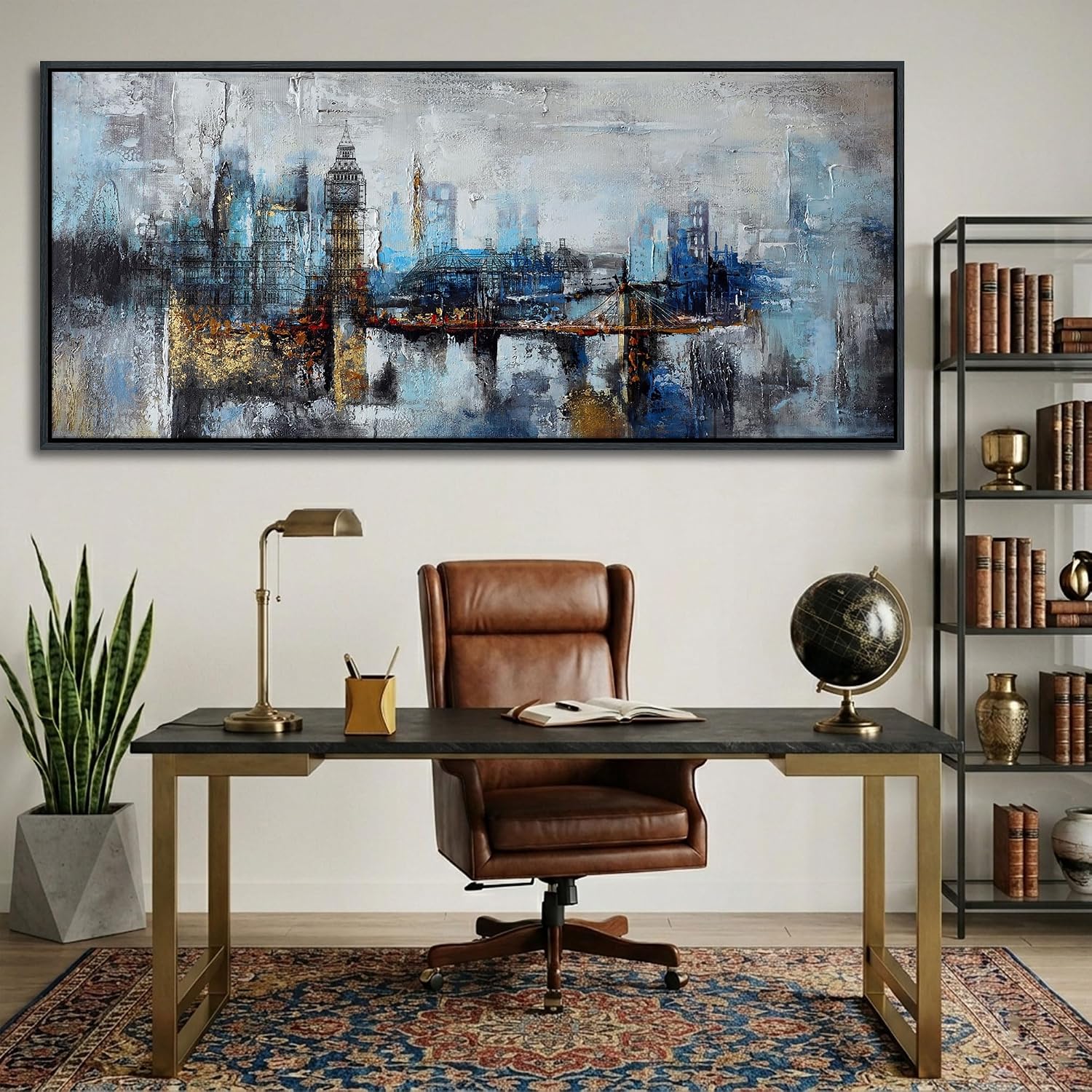 Large Wall Art for Bedroom Abstract City View Canvas Art Gray Blue Buildings Prints for Bedroom Wall Art Office Artwork Wall Decor for Living Room Decor 31x70 inches Black Framed