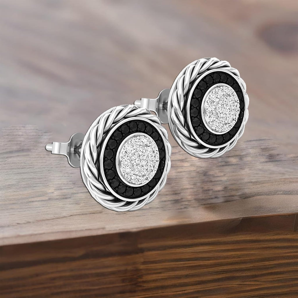 Dazzlingrock Collection 0.25 Ctw Round Black & White Natural Diamond Ladies Stud Earrings 1/4 CT, Sterling Silver