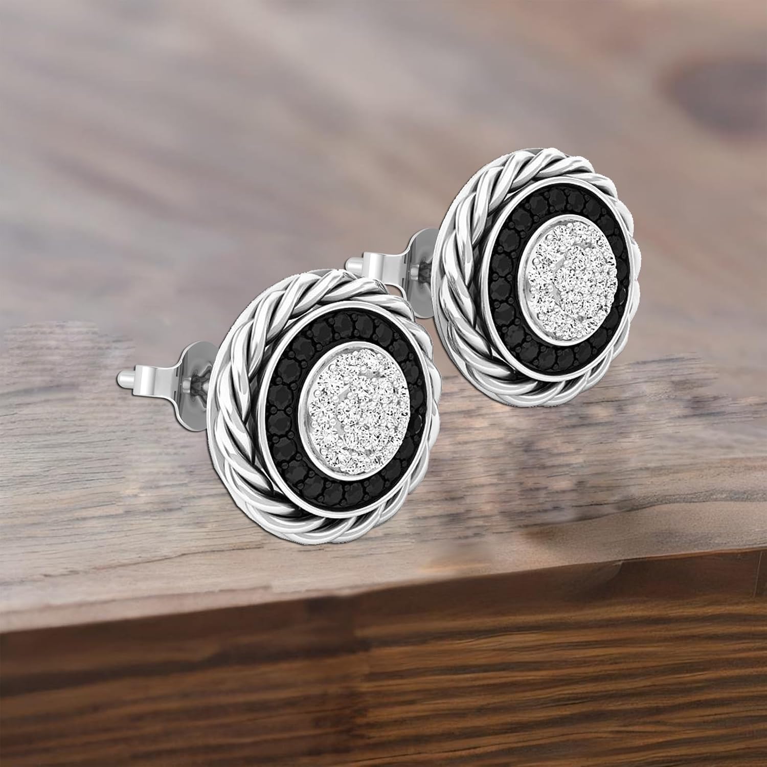 Dazzlingrock Collection 0.25 Ctw Round Black & White Natural Diamond Ladies Stud Earrings 1/4 CT, Sterling Silver