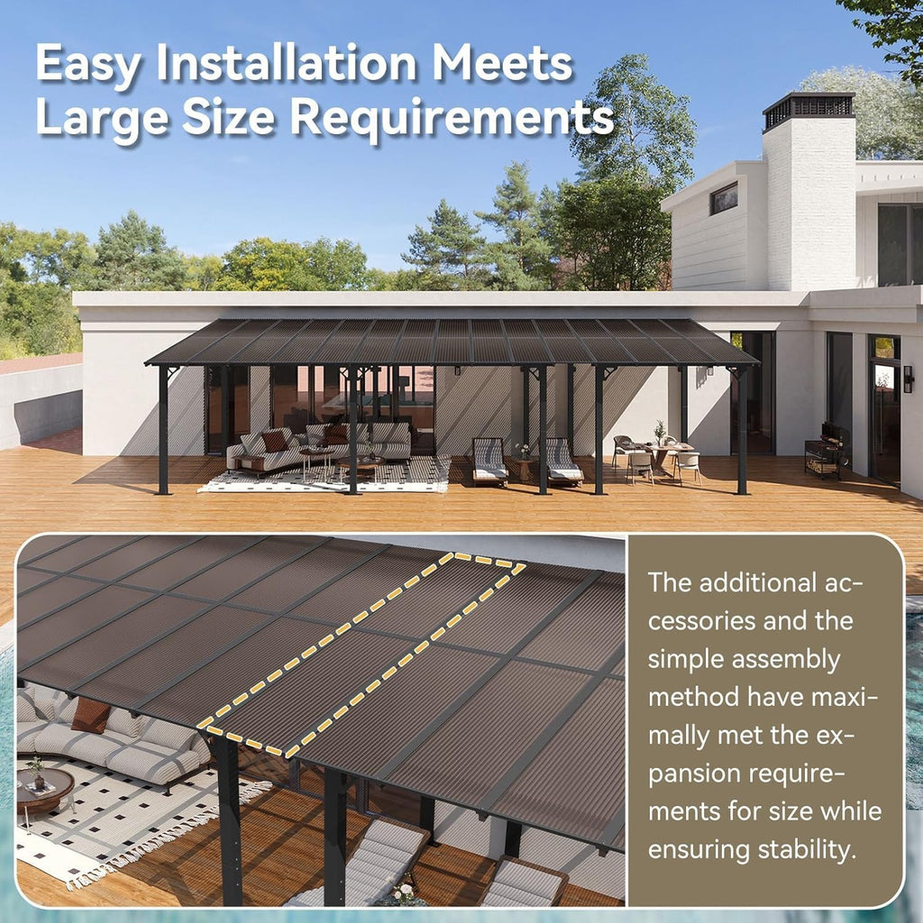 Aoxun 30'x10' Gazebo, Wall Mounted Gazebos Pergola on Clearance, Outdoor Patio, Large Wall-Mounted Heavy Duty Awnings for Patio, Decks, Backyard (Black)