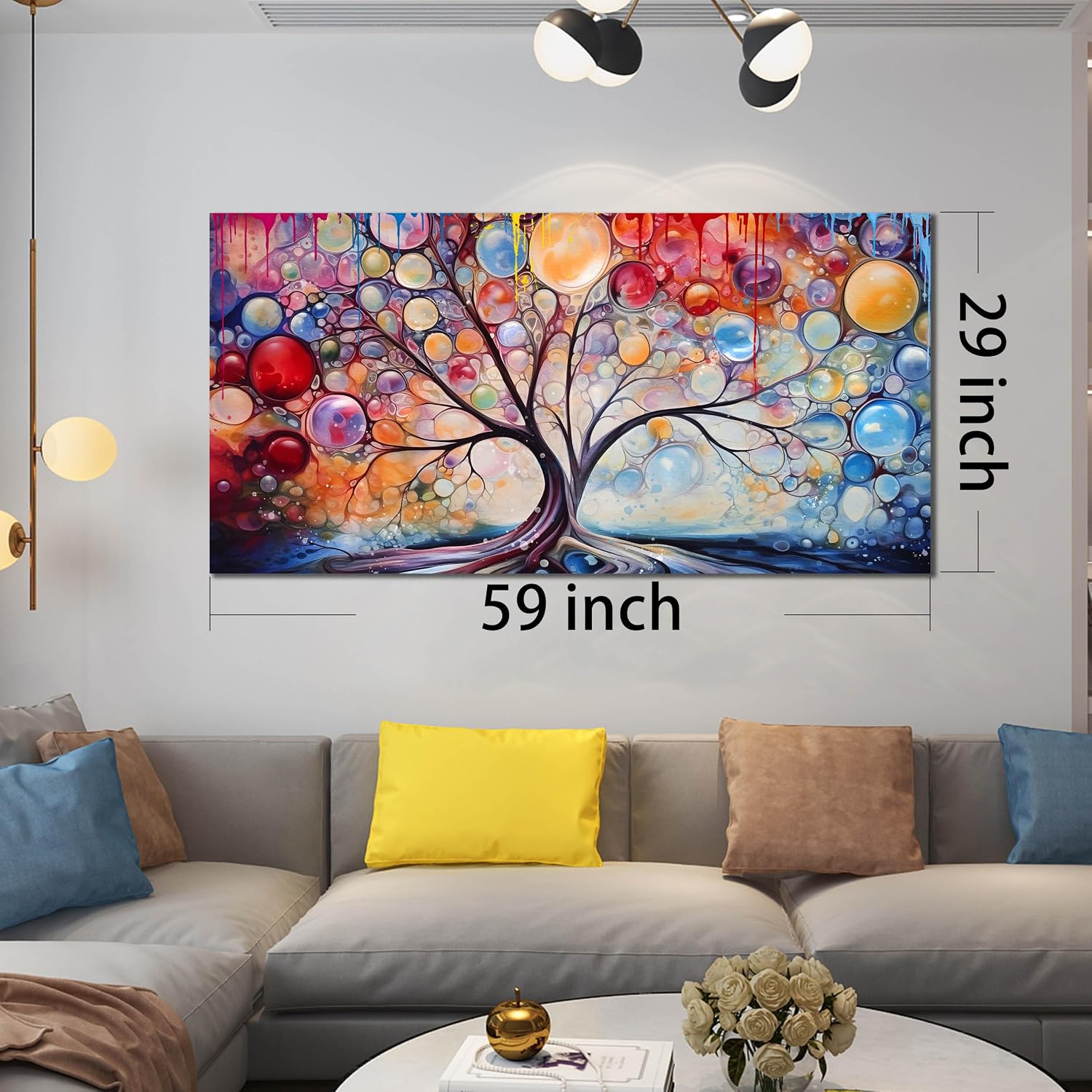 SIXTTART Abstract Canvas Painting Wall Decor - Tree of Life Wall Art Living Room - Large Canvas Art Ready to Hang Size 29' x 59'