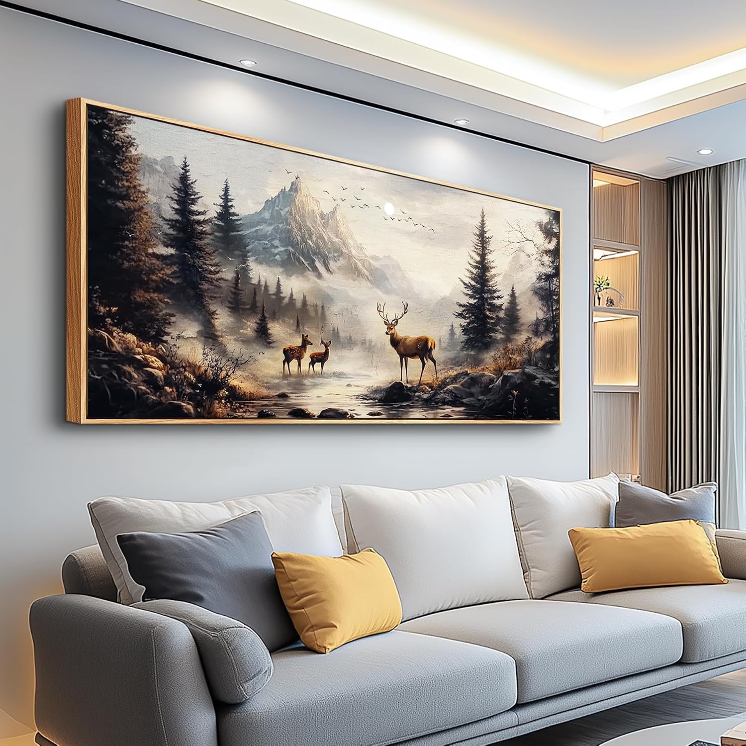 KELIYUAN Large Canva Landscape Painting Of Elk Mountain Pictures Wall Decor For Living Room Wall Art For Bedroom Office Mural Modern Restaurant Room Home Decorations Aesthetics Wood Framed 32x72 In