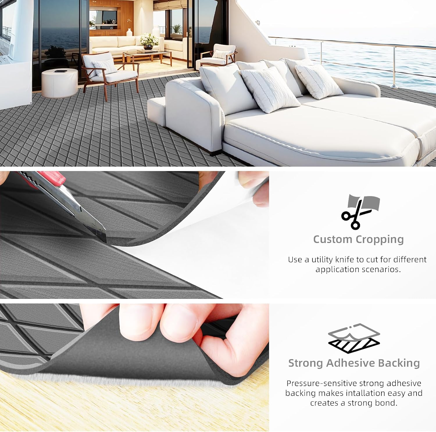 Boat Flooring EVA Foam Boat Decking Sea Deck Boat Flooring Self-Adhesive Faux Teak Marine Boat Decking Non-Slip Mat for Boat Deck Yacht Motorboat Fishing Boat Surfboard Kayak 94x44/28/16