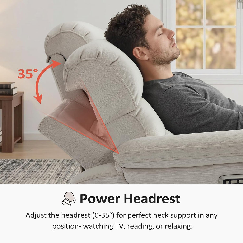 MCombo 87.2'' Wall Hugger Power Recliner Sofa with Drop Down Table, Reclining Sofa with Adjustable Headrest, USB Charge Ports, Reading Lamp, for Living Room, RVs, Fabric, ST258M3 (3-Seater, Beige)