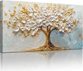 SERIMINO Tree of Life Wall Art, White Gold Tree Extra Large Artwork, Neutral Aesthetic Abstract Art Wall Decor, Modern Fantasy Pictures for Living Room Dining Room Office Canvas Prints 29'X57'